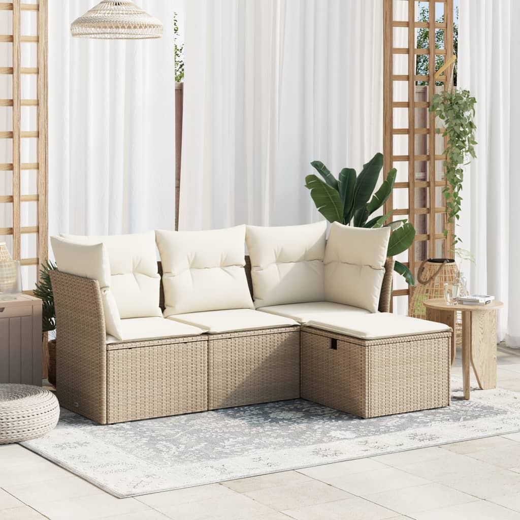 4-delige Loungeset met kussens poly rattan beige is nu te koop bij PeponiXL, paradijselijk wonen!