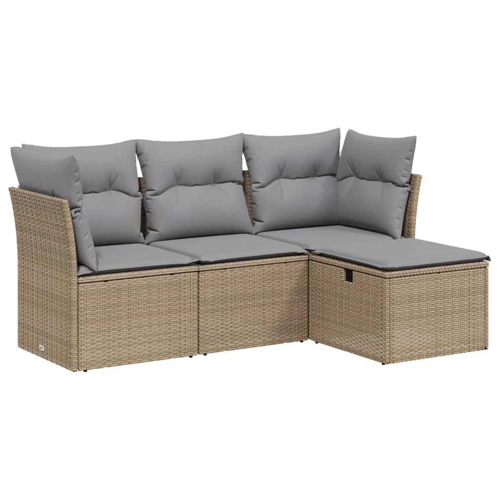 4-delige Loungeset met kussens poly rattan gemengd beige is nu te koop bij PeponiXL, paradijselijk wonen!