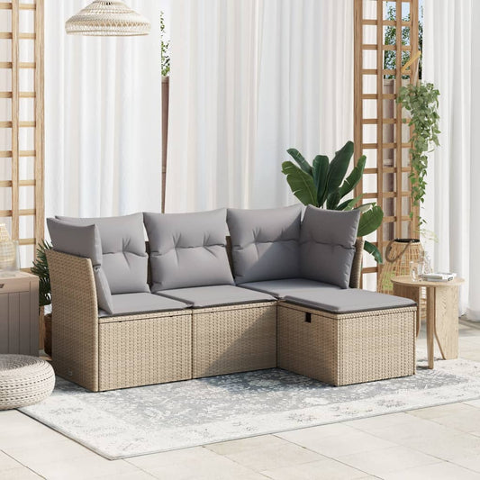 4-delige Loungeset met kussens poly rattan gemengd beige is nu te koop bij PeponiXL, paradijselijk wonen!