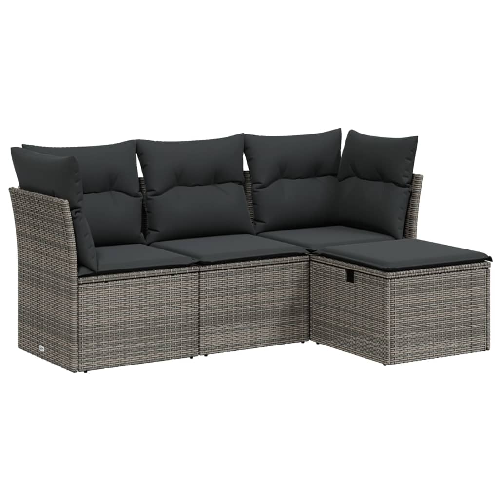 4-delige Loungeset met kussens poly rattan grijs is nu te koop bij PeponiXL, paradijselijk wonen!