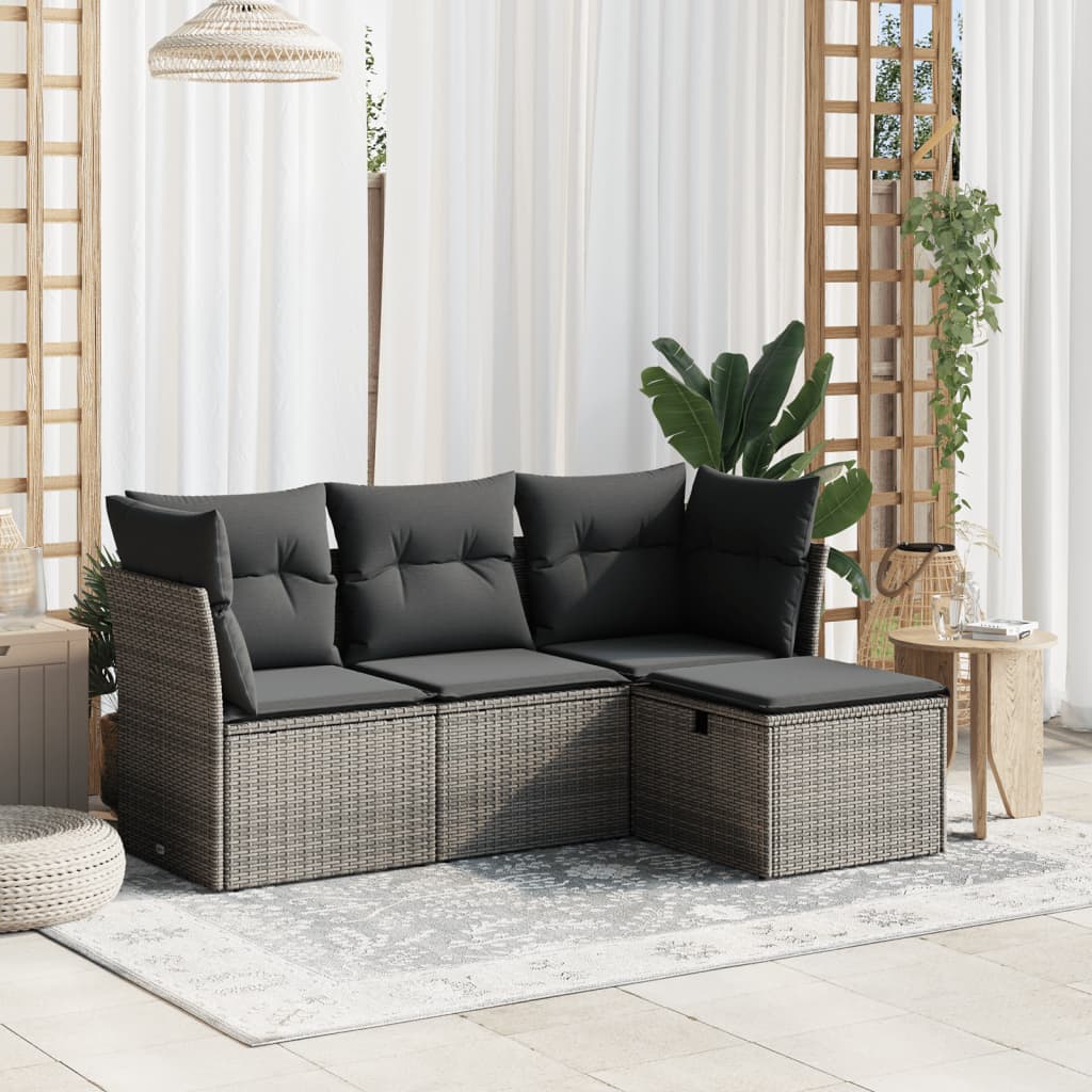 4-delige Loungeset met kussens poly rattan grijs is nu te koop bij PeponiXL, paradijselijk wonen!