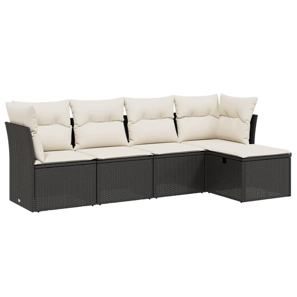 5-delige Loungeset met kussens poly rattan zwart is nu te koop bij PeponiXL, paradijselijk wonen!