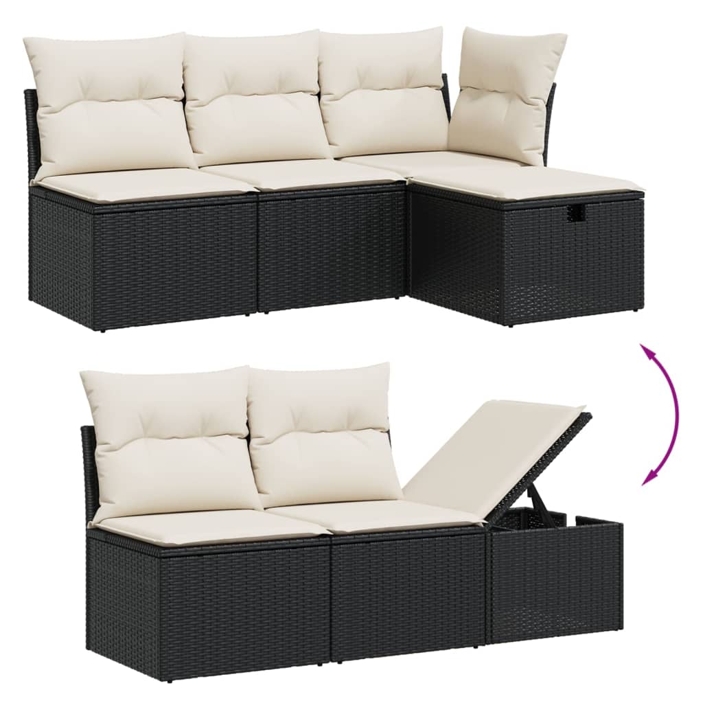 5-delige Loungeset met kussens poly rattan zwart is nu te koop bij PeponiXL, paradijselijk wonen!