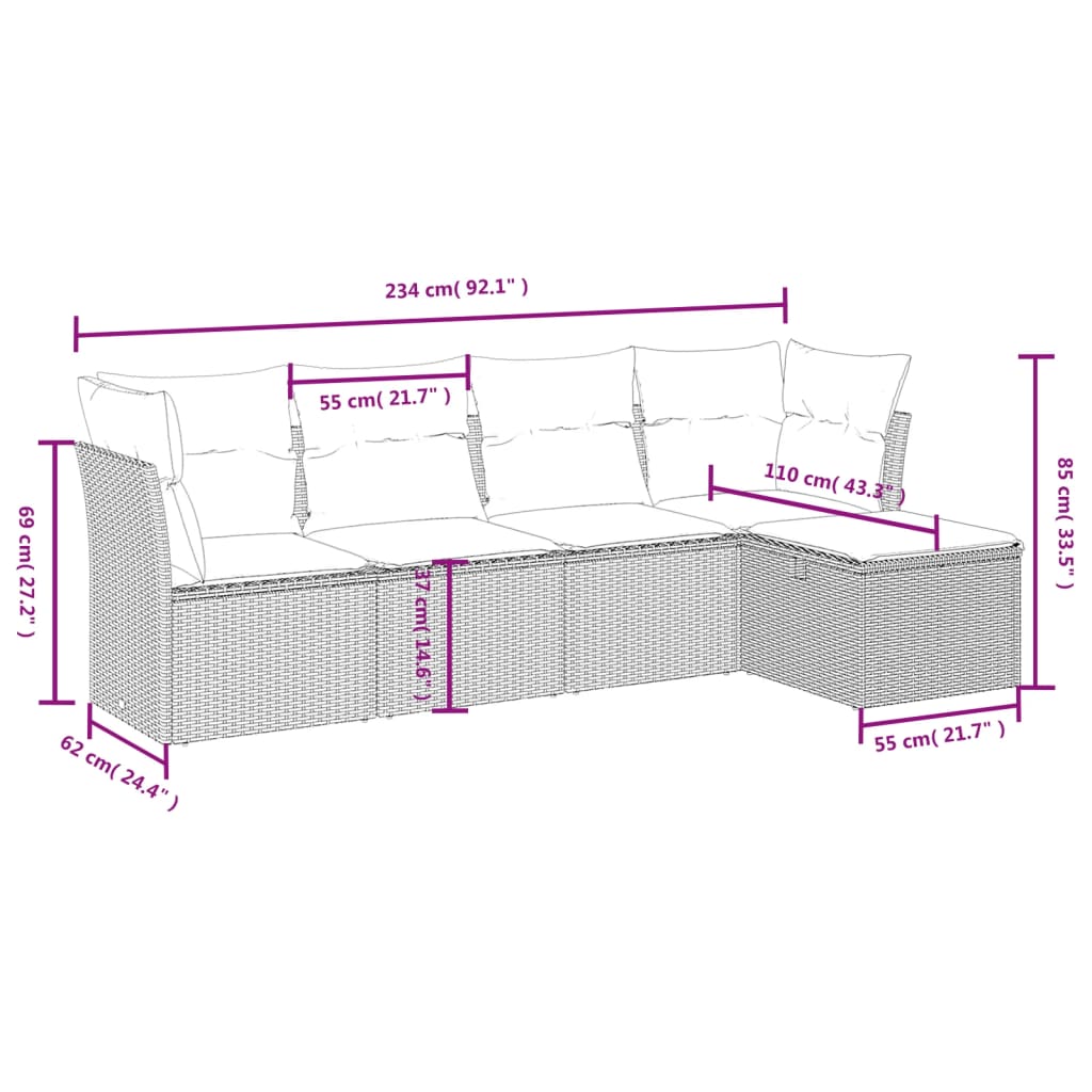 5-delige Loungeset met kussens poly rattan zwart is nu te koop bij PeponiXL, paradijselijk wonen!