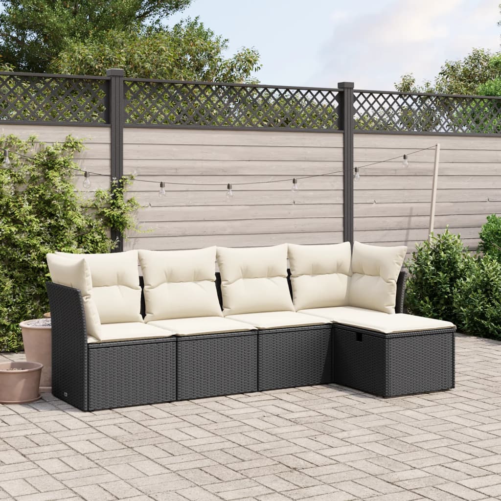 5-delige Loungeset met kussens poly rattan zwart is nu te koop bij PeponiXL, paradijselijk wonen!