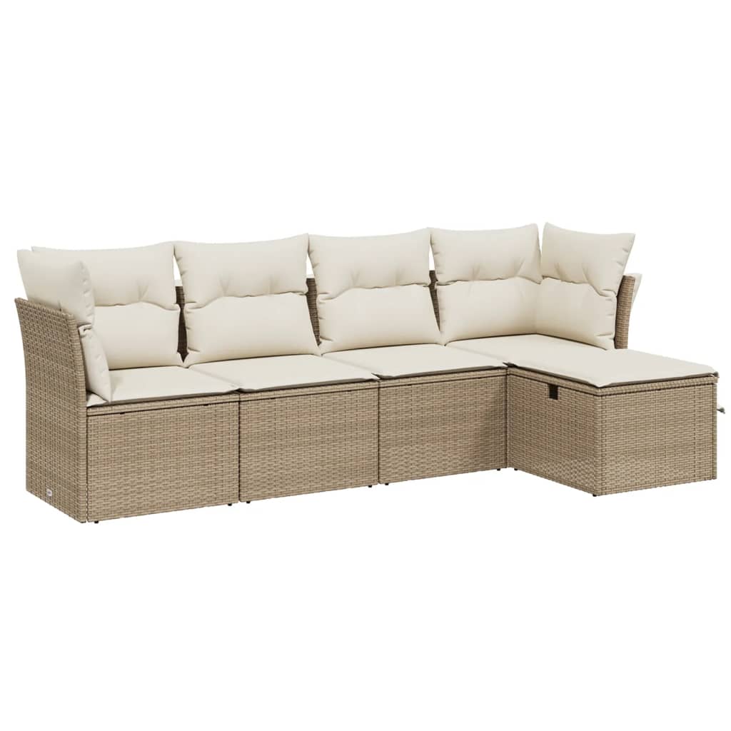 5-delige Loungeset met kussens poly rattan beige is nu te koop bij PeponiXL, paradijselijk wonen!