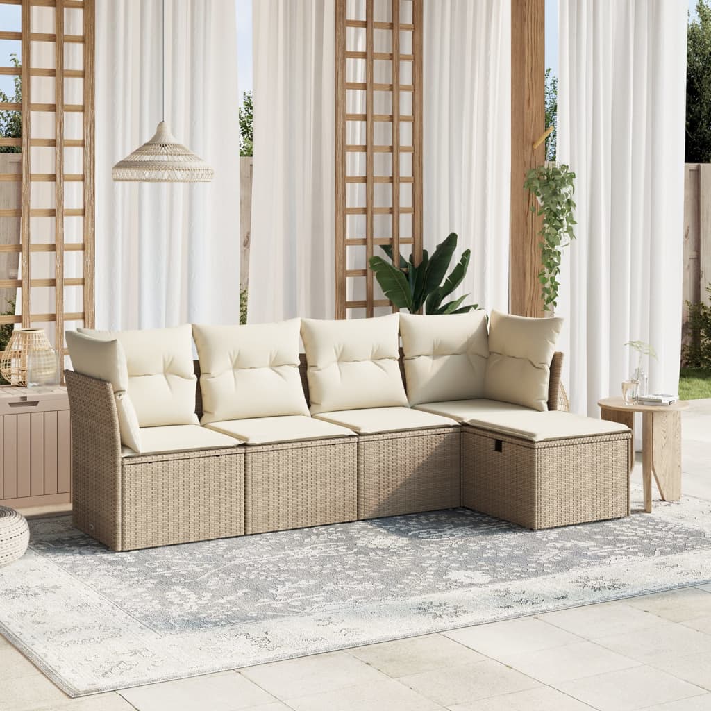 5-delige Loungeset met kussens poly rattan beige is nu te koop bij PeponiXL, paradijselijk wonen!