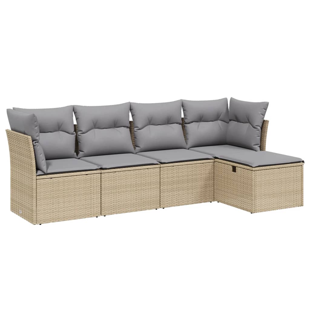 5-delige Loungeset met kussens poly rattan gemengd beige is nu te koop bij PeponiXL, paradijselijk wonen!