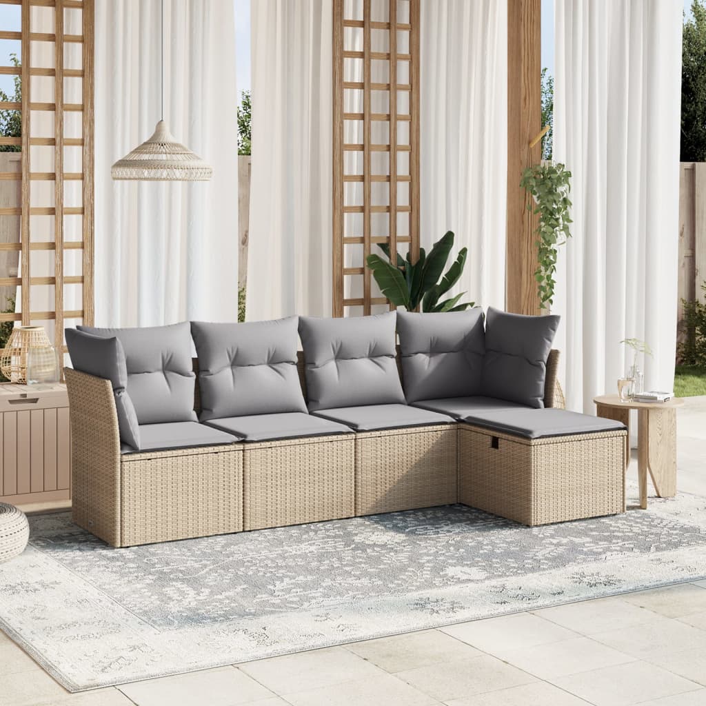 5-delige Loungeset met kussens poly rattan gemengd beige is nu te koop bij PeponiXL, paradijselijk wonen!