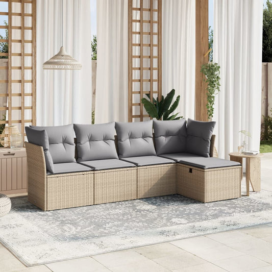5-delige Loungeset met kussens poly rattan gemengd beige is nu te koop bij PeponiXL, paradijselijk wonen!