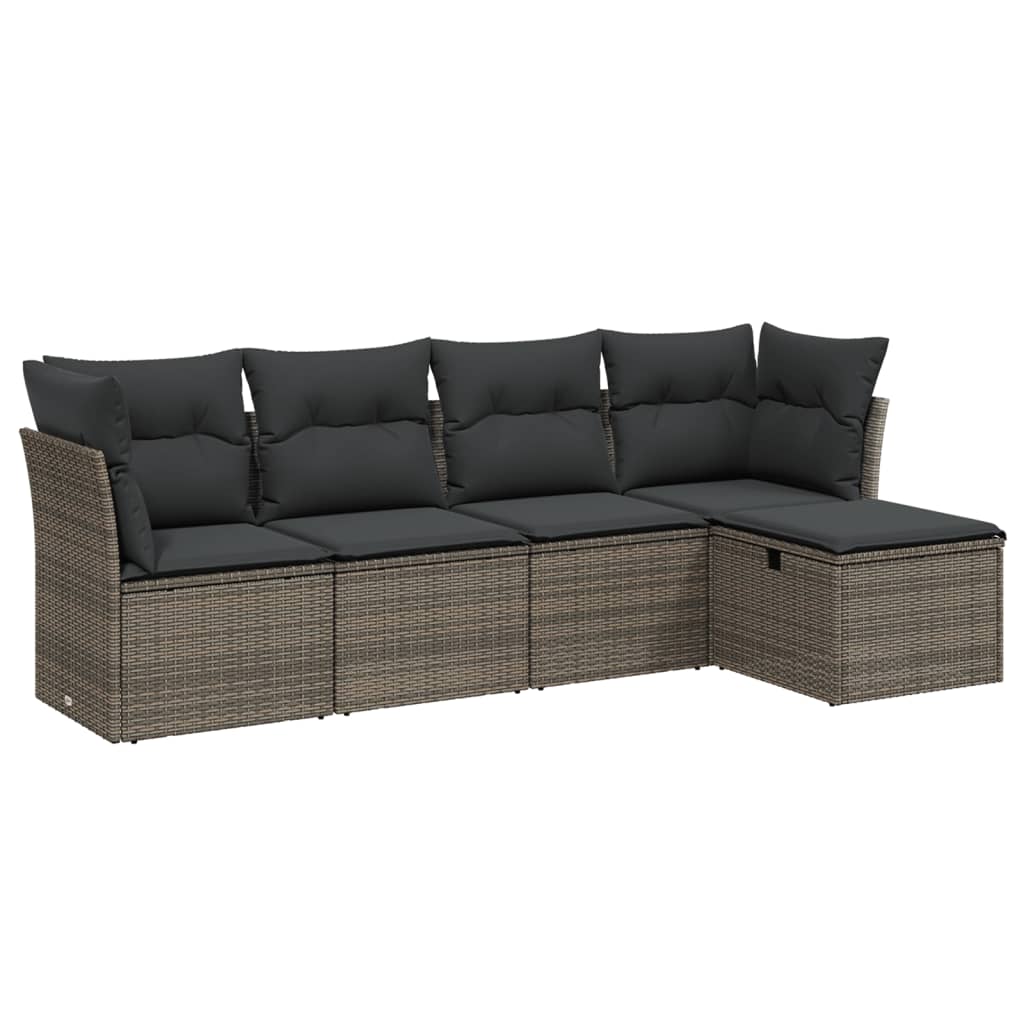 5-delige Loungeset met kussens poly rattan grijs is nu te koop bij PeponiXL, paradijselijk wonen!