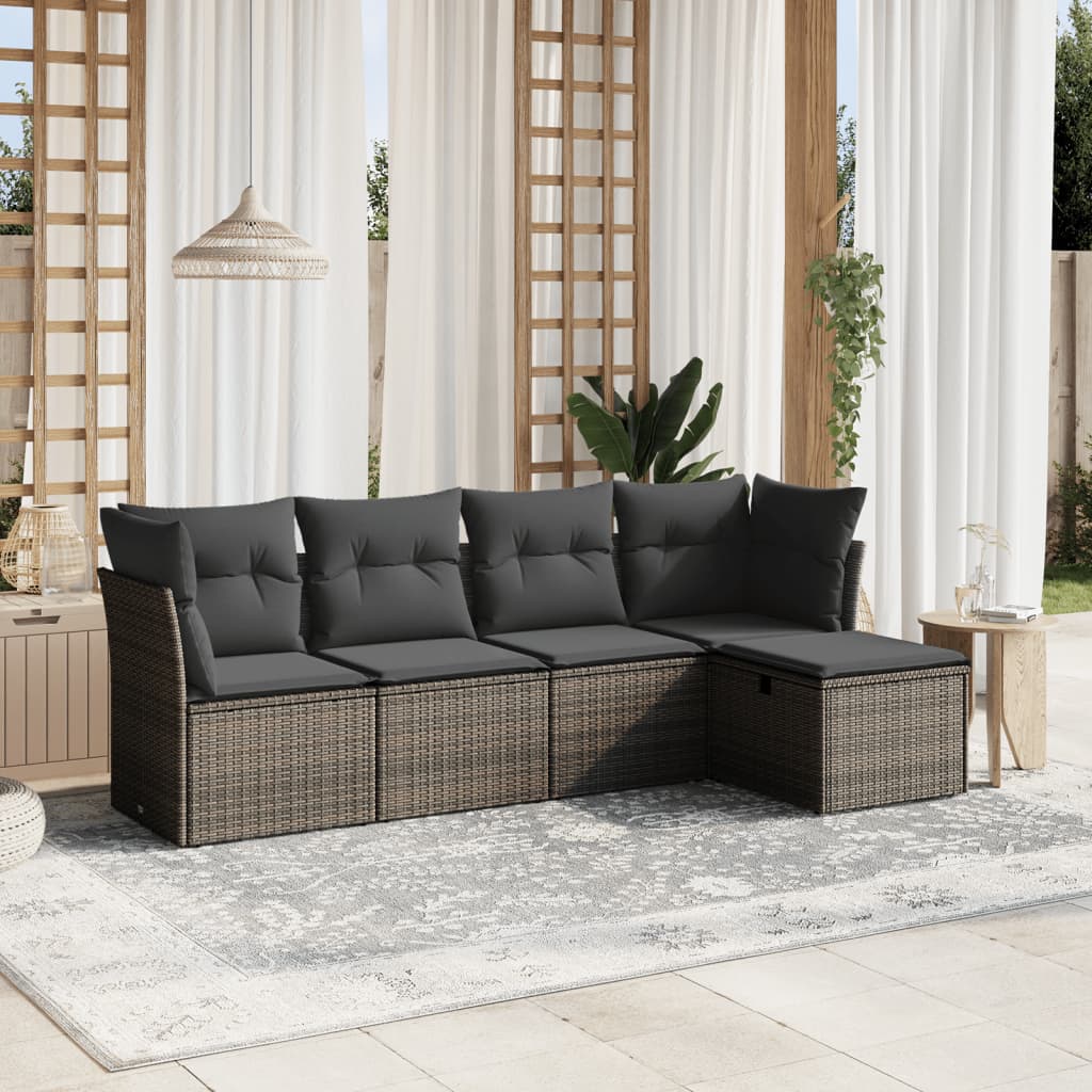 5-delige Loungeset met kussens poly rattan grijs is nu te koop bij PeponiXL, paradijselijk wonen!