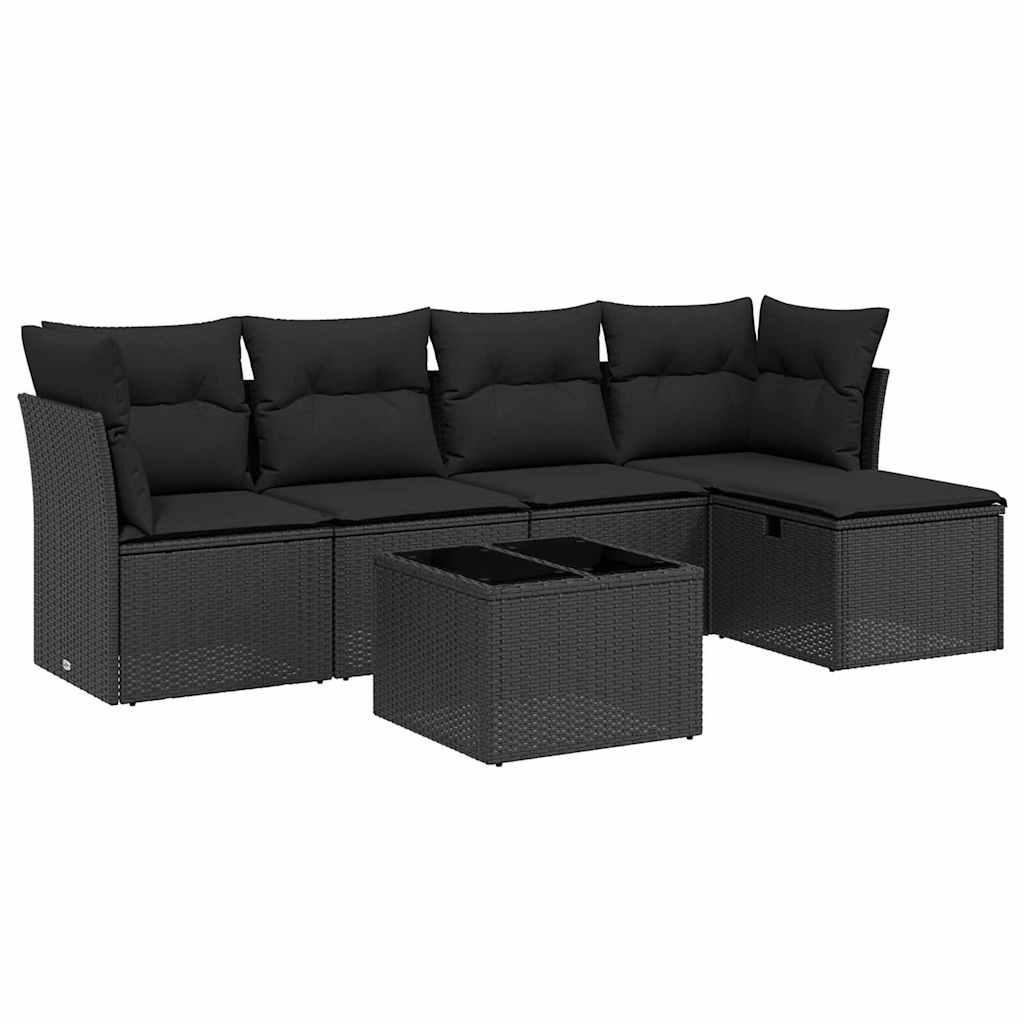 6-delige Loungeset met kussens poly rattan zwart is nu te koop bij PeponiXL, paradijselijk wonen!