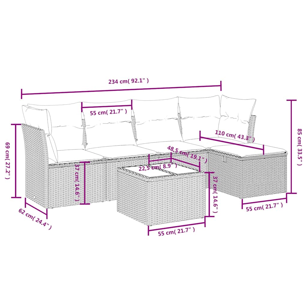 6-delige Loungeset met kussens poly rattan zwart is nu te koop bij PeponiXL, paradijselijk wonen!