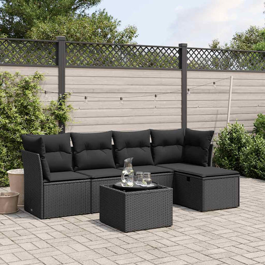 6-delige Loungeset met kussens poly rattan zwart is nu te koop bij PeponiXL, paradijselijk wonen!