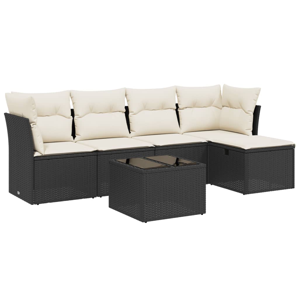 6-delige Loungeset met kussens poly rattan zwart is nu te koop bij PeponiXL, paradijselijk wonen!