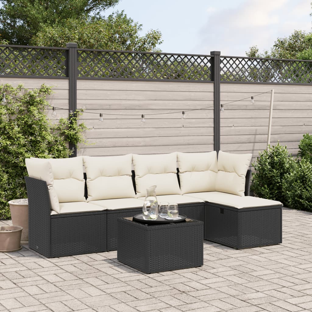 6-delige Loungeset met kussens poly rattan zwart is nu te koop bij PeponiXL, paradijselijk wonen!