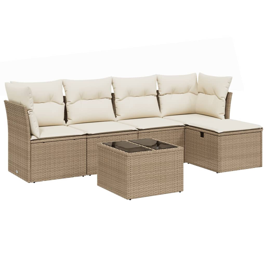6-delige Loungeset met kussens poly rattan beige is nu te koop bij PeponiXL, paradijselijk wonen!