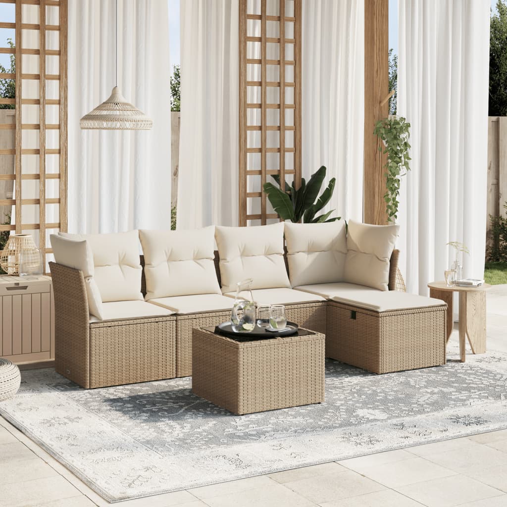 6-delige Loungeset met kussens poly rattan beige is nu te koop bij PeponiXL, paradijselijk wonen!
