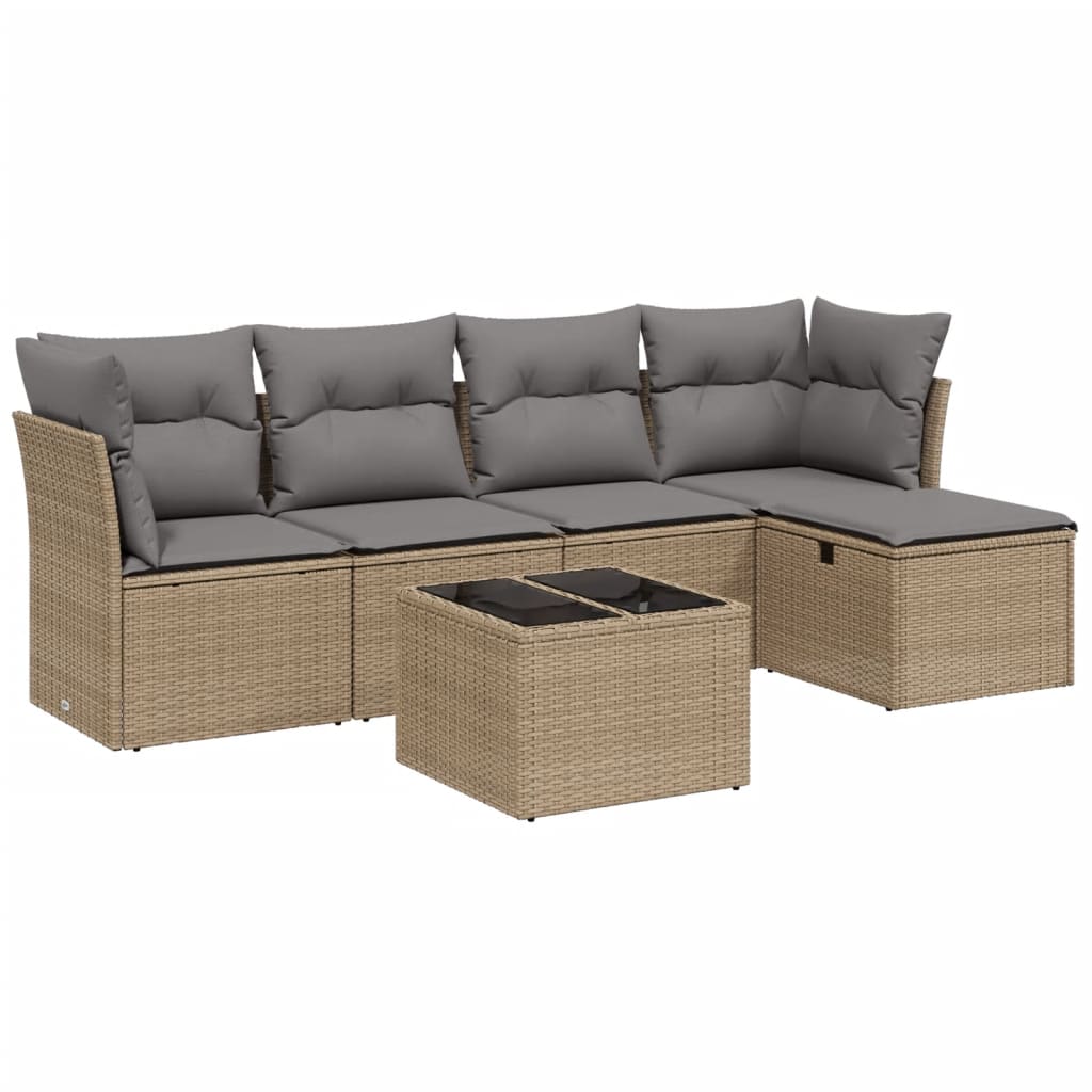 6-delige Loungeset met kussens poly rattan gemengd beige is nu te koop bij PeponiXL, paradijselijk wonen!