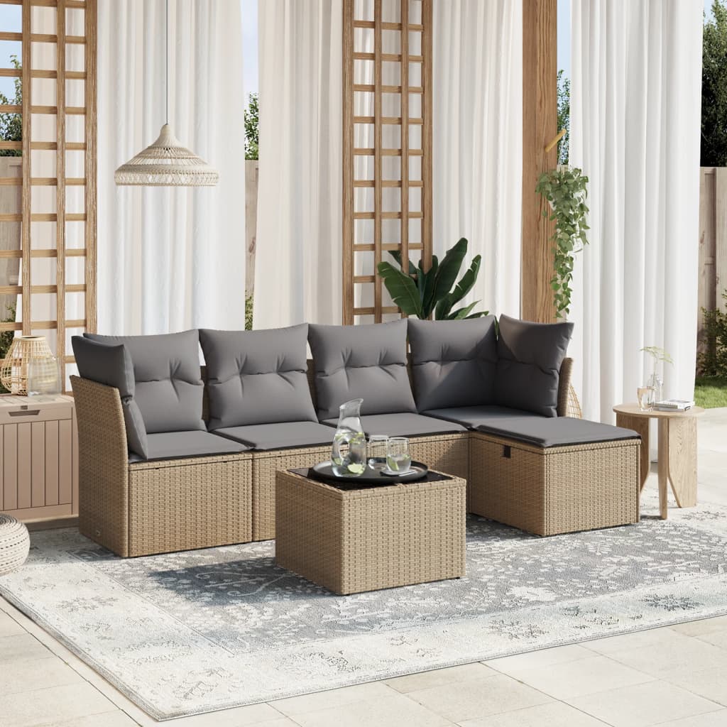 6-delige Loungeset met kussens poly rattan gemengd beige is nu te koop bij PeponiXL, paradijselijk wonen!