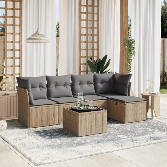 6-delige Loungeset met kussens poly rattan gemengd beige is nu te koop bij PeponiXL, paradijselijk wonen!