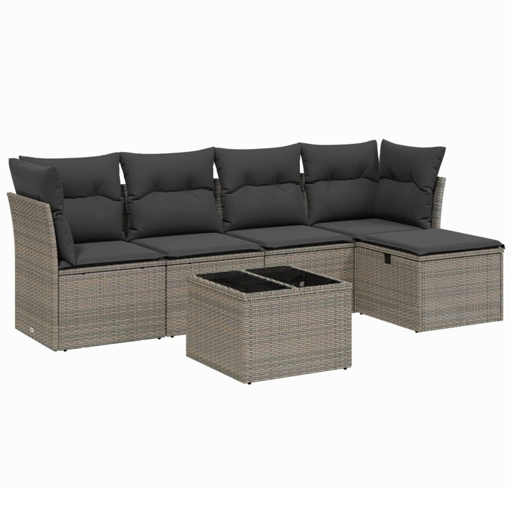 6-delige Loungeset met kussens poly rattan grijs is nu te koop bij PeponiXL, paradijselijk wonen!