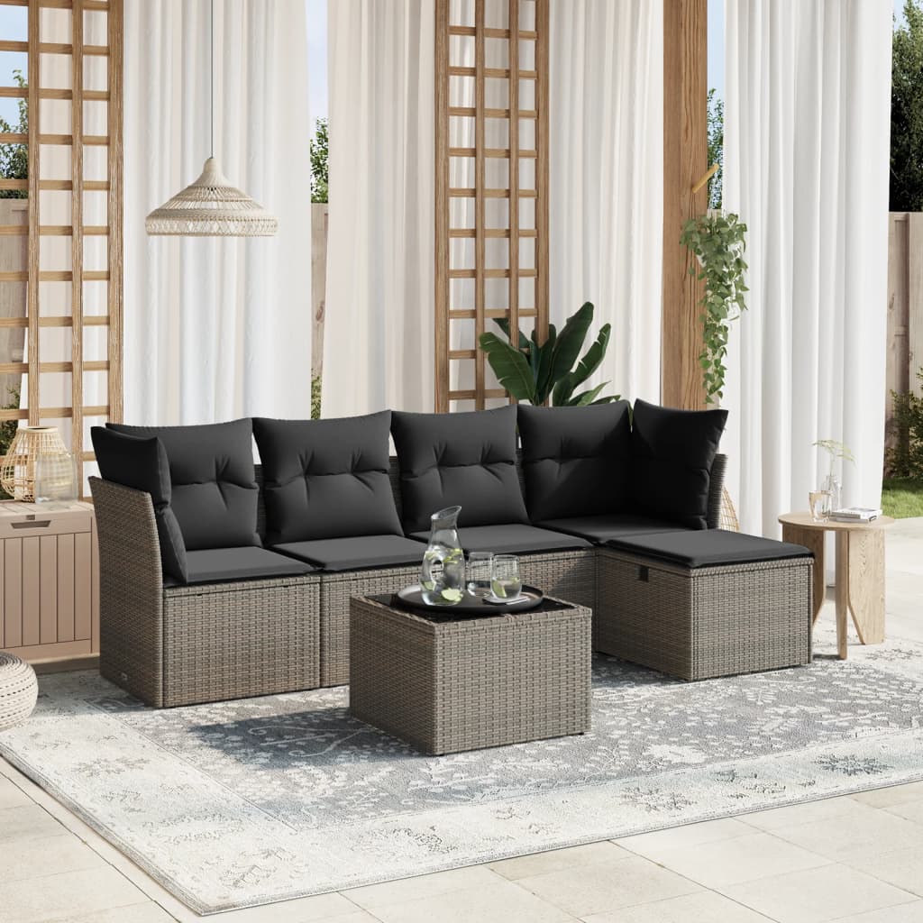 6-delige Loungeset met kussens poly rattan grijs is nu te koop bij PeponiXL, paradijselijk wonen!