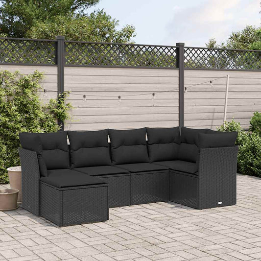 6-delige Loungeset met kussens poly rattan zwart is nu te koop bij PeponiXL, paradijselijk wonen!
