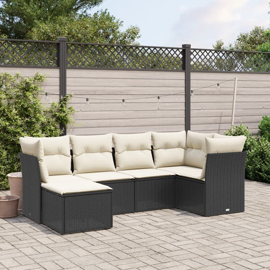 6-delige Loungeset met kussens poly rattan zwart is nu te koop bij PeponiXL, paradijselijk wonen!