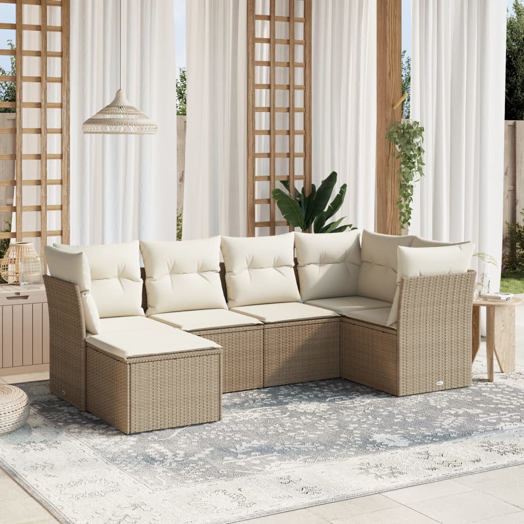 6-delige Loungeset met kussens poly rattan beige is nu te koop bij PeponiXL, paradijselijk wonen!