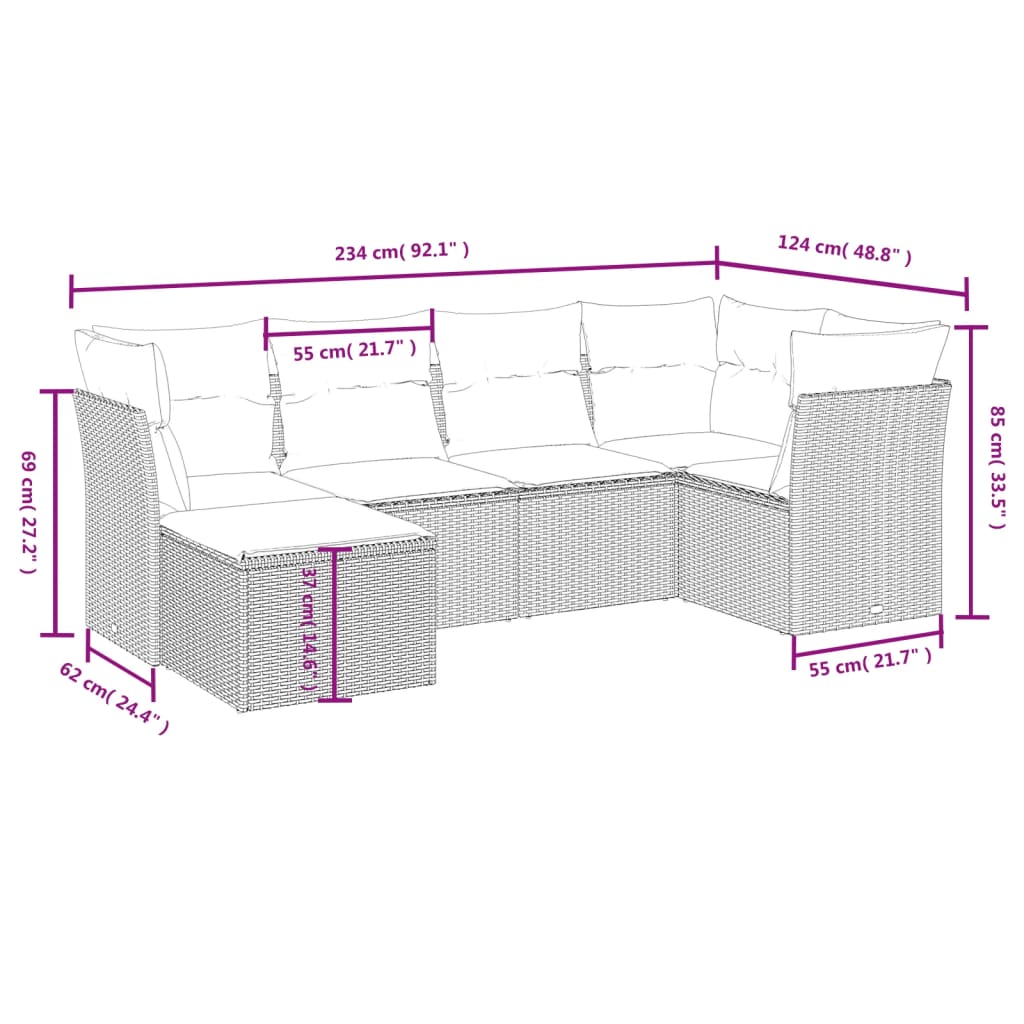 6-delige Loungeset met kussens poly rattan gemengd beige is nu te koop bij PeponiXL, paradijselijk wonen!