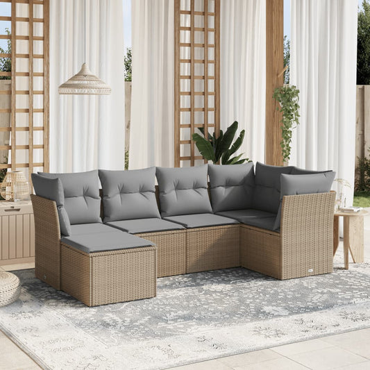 6-delige Loungeset met kussens poly rattan gemengd beige is nu te koop bij PeponiXL, paradijselijk wonen!
