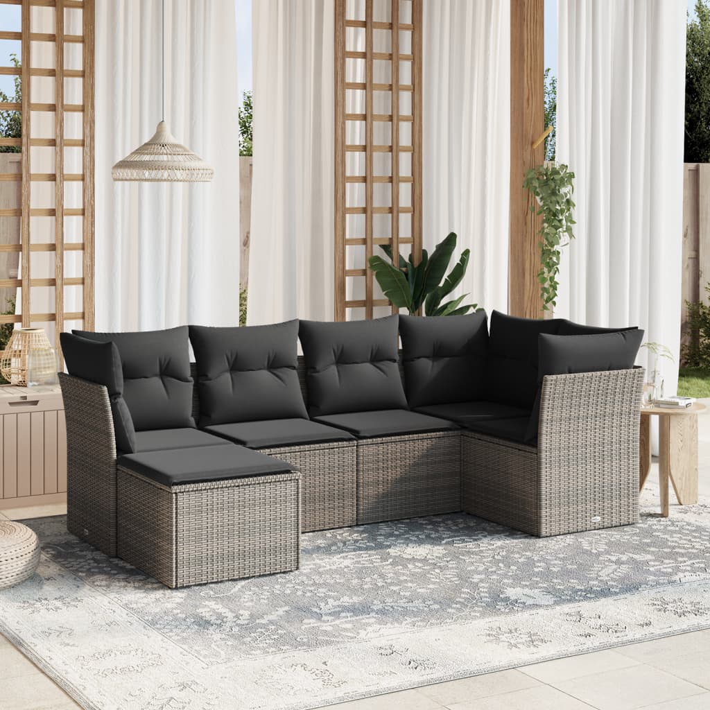 6-delige Loungeset met kussens poly rattan grijs is nu te koop bij PeponiXL, paradijselijk wonen!