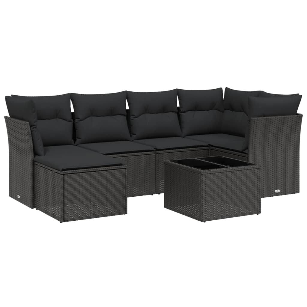 7-delige Loungeset met kussens poly rattan zwart is nu te koop bij PeponiXL, paradijselijk wonen!