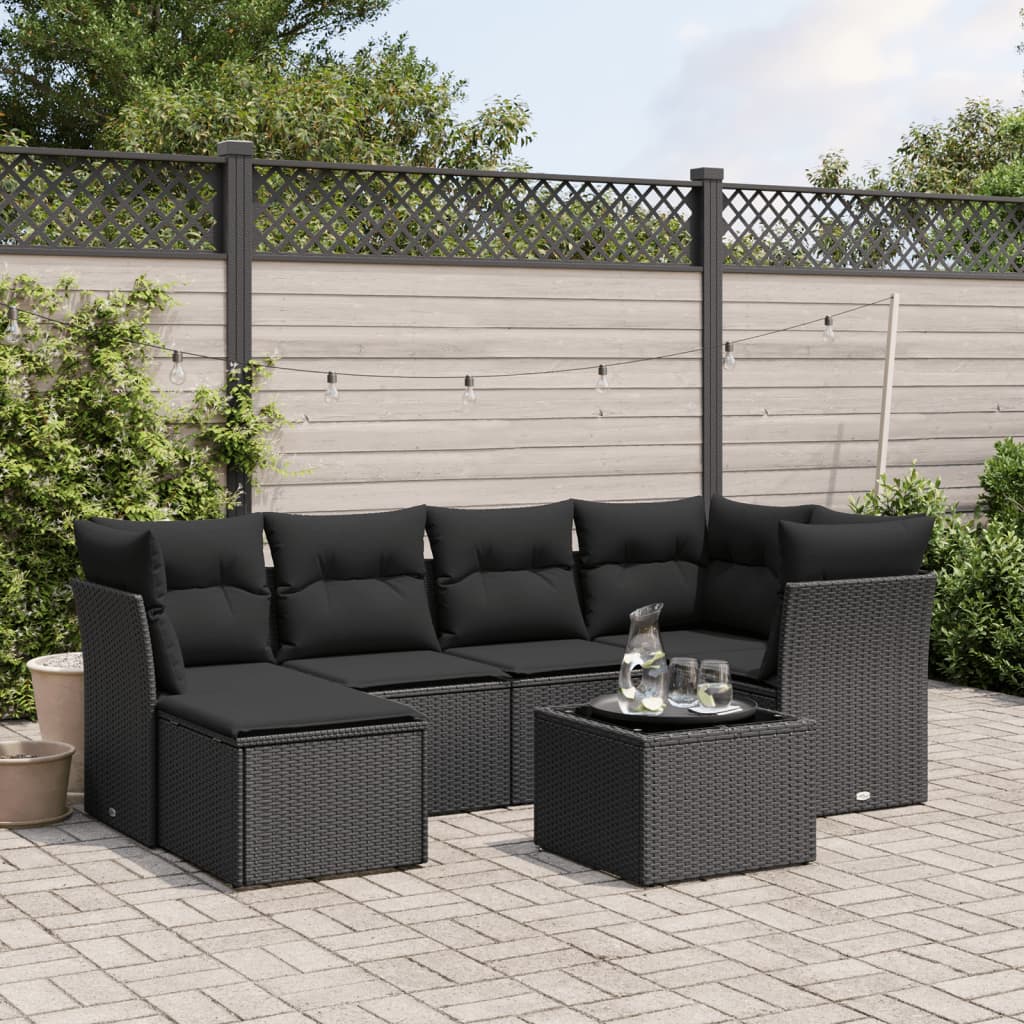 7-delige Loungeset met kussens poly rattan zwart is nu te koop bij PeponiXL, paradijselijk wonen!
