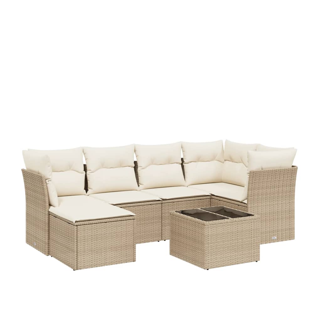 7-delige Loungeset met kussens poly rattan beige is nu te koop bij PeponiXL, paradijselijk wonen!