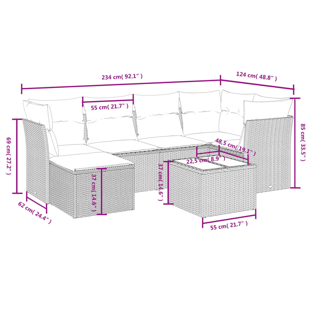 7-delige Loungeset met kussens poly rattan beige is nu te koop bij PeponiXL, paradijselijk wonen!