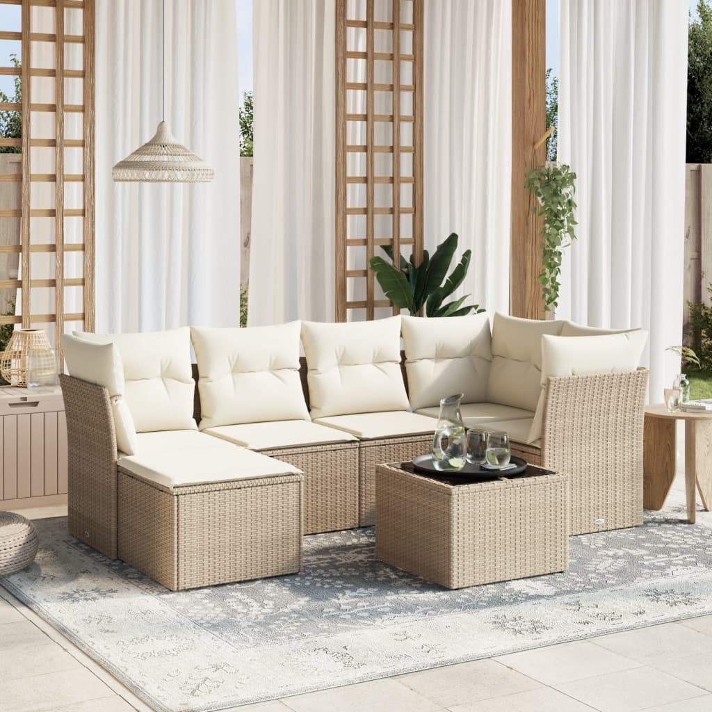 7-delige Loungeset met kussens poly rattan beige is nu te koop bij PeponiXL, paradijselijk wonen!
