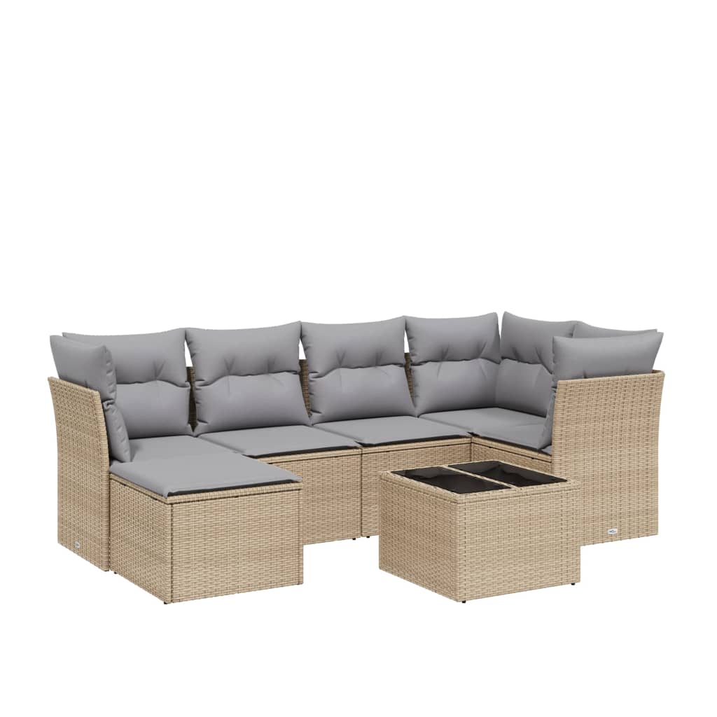 7-delige Loungeset met kussens poly rattan gemengd beige is nu te koop bij PeponiXL, paradijselijk wonen!