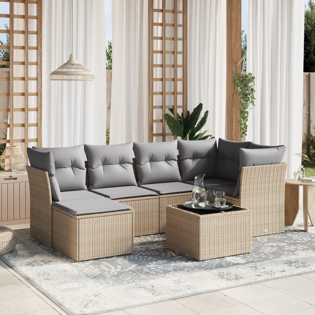 7-delige Loungeset met kussens poly rattan gemengd beige is nu te koop bij PeponiXL, paradijselijk wonen!
