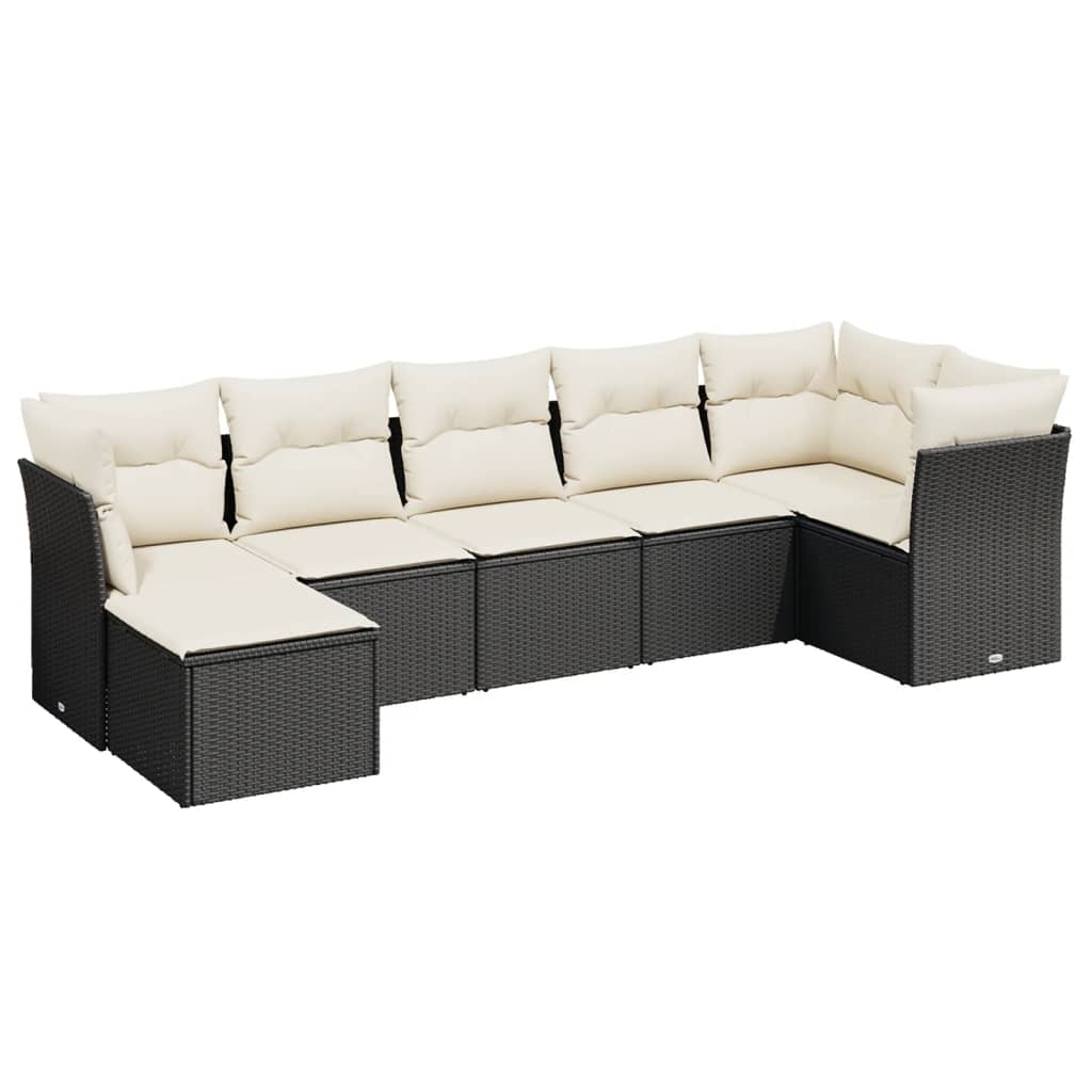7-delige Loungeset met kussens poly rattan zwart is nu te koop bij PeponiXL, paradijselijk wonen!