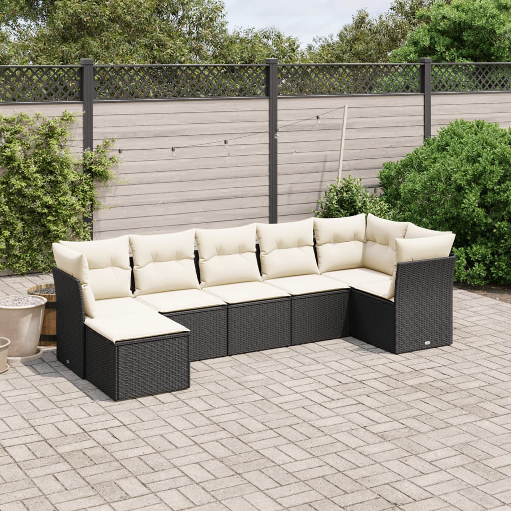 7-delige Loungeset met kussens poly rattan zwart is nu te koop bij PeponiXL, paradijselijk wonen!