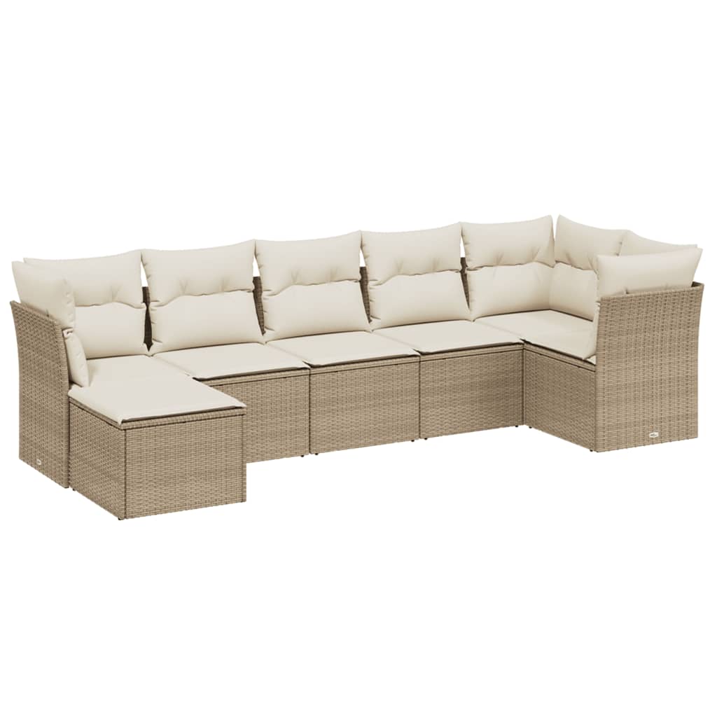 7-delige Loungeset met kussens poly rattan beige is nu te koop bij PeponiXL, paradijselijk wonen!