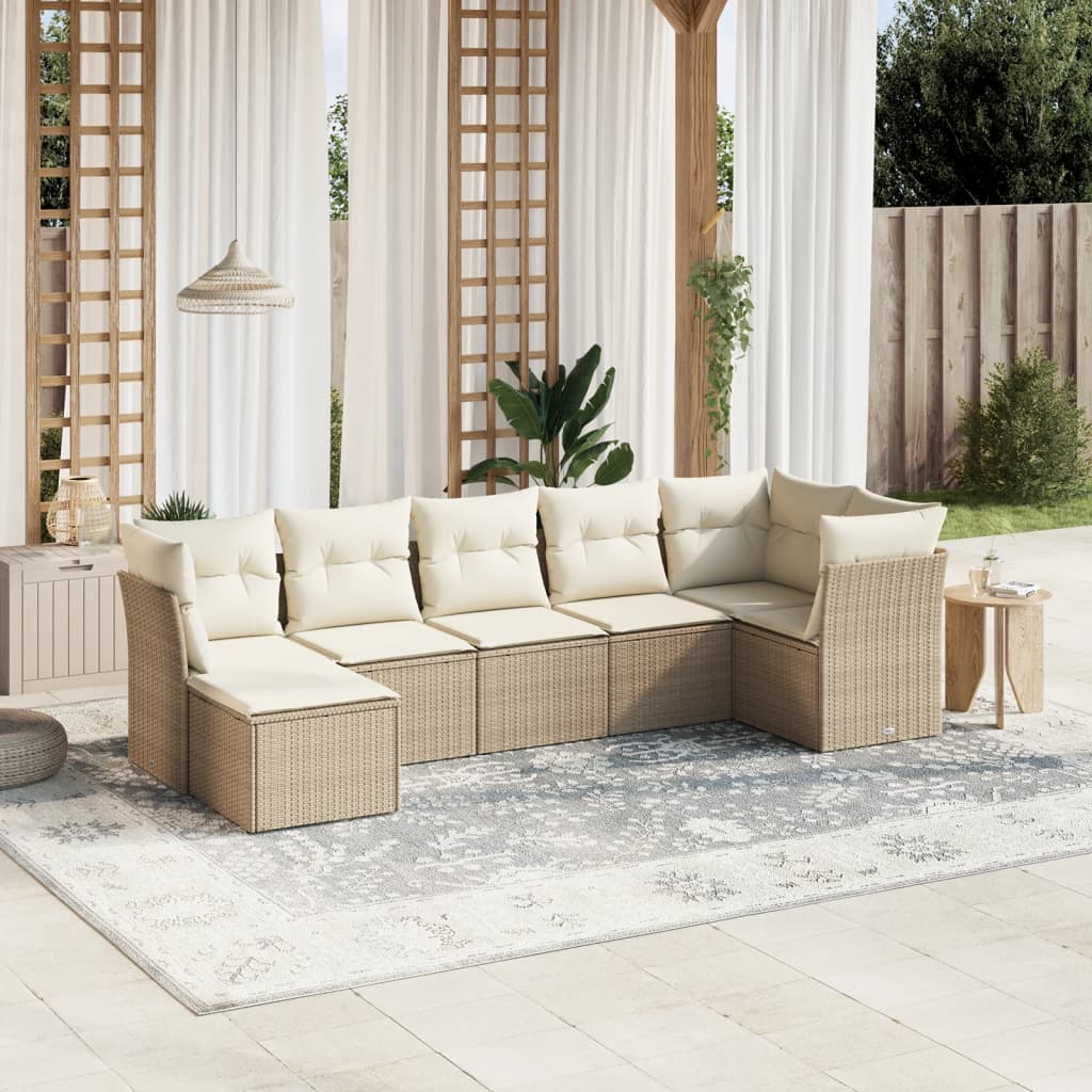 7-delige Loungeset met kussens poly rattan beige is nu te koop bij PeponiXL, paradijselijk wonen!