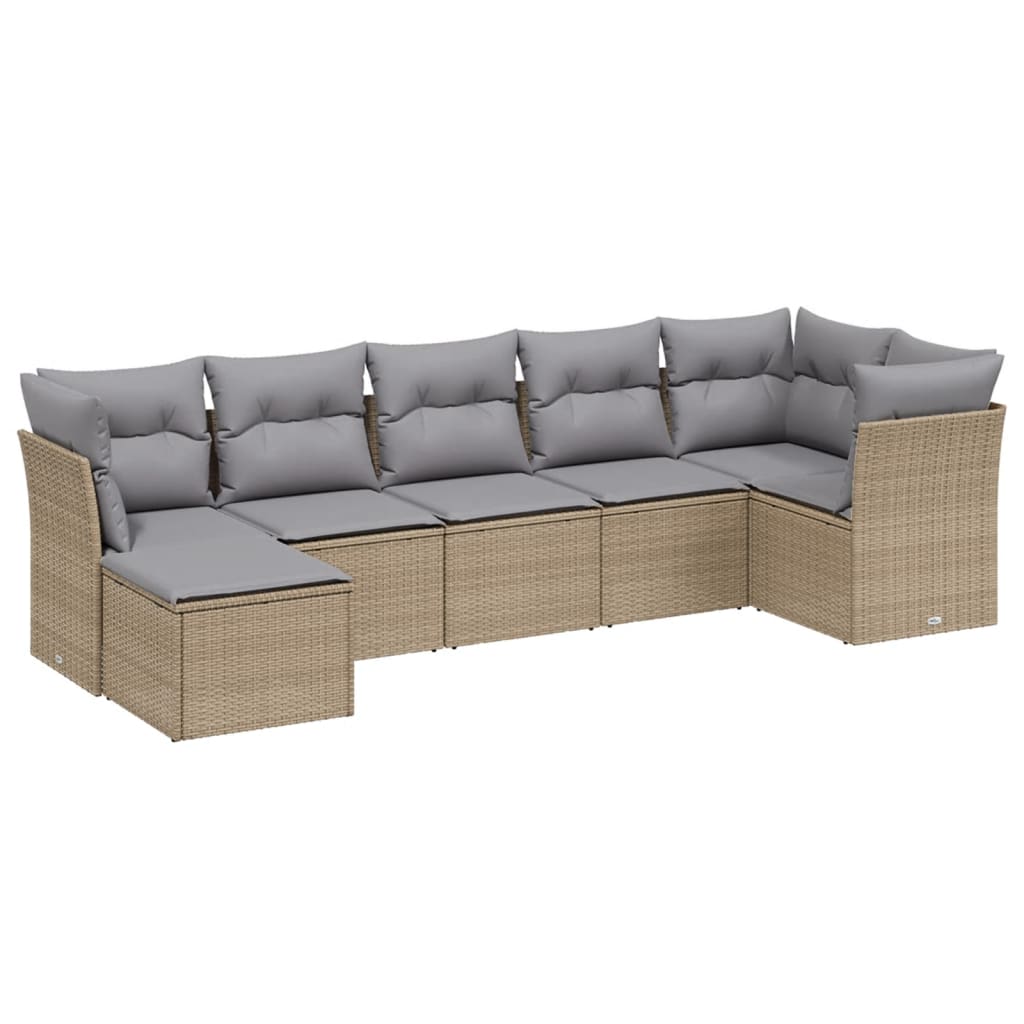 7-delige Loungeset met kussens poly rattan gemengd beige is nu te koop bij PeponiXL, paradijselijk wonen!
