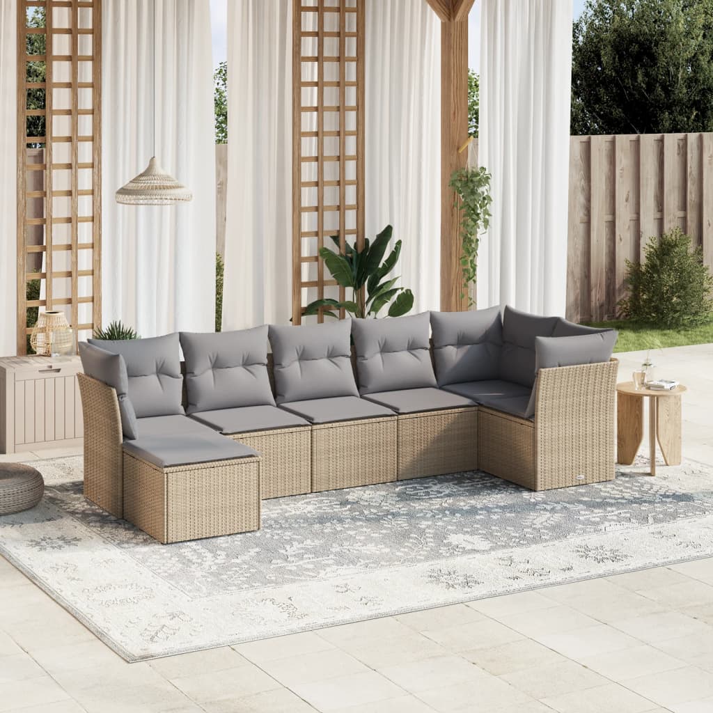 7-delige Loungeset met kussens poly rattan gemengd beige is nu te koop bij PeponiXL, paradijselijk wonen!