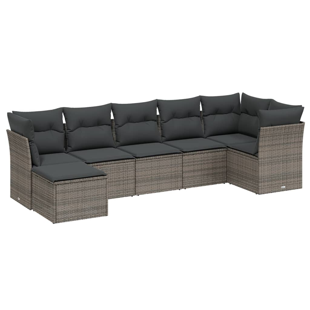 7-delige Loungeset met kussens poly rattan grijs is nu te koop bij PeponiXL, paradijselijk wonen!