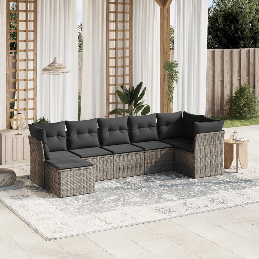 7-delige Loungeset met kussens poly rattan grijs is nu te koop bij PeponiXL, paradijselijk wonen!