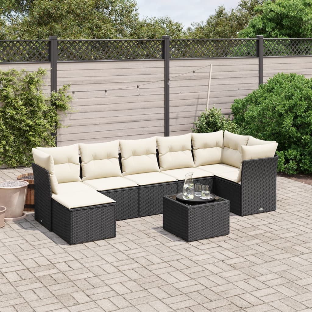 8-delige Loungeset met kussens poly rattan zwart is nu te koop bij PeponiXL, paradijselijk wonen!